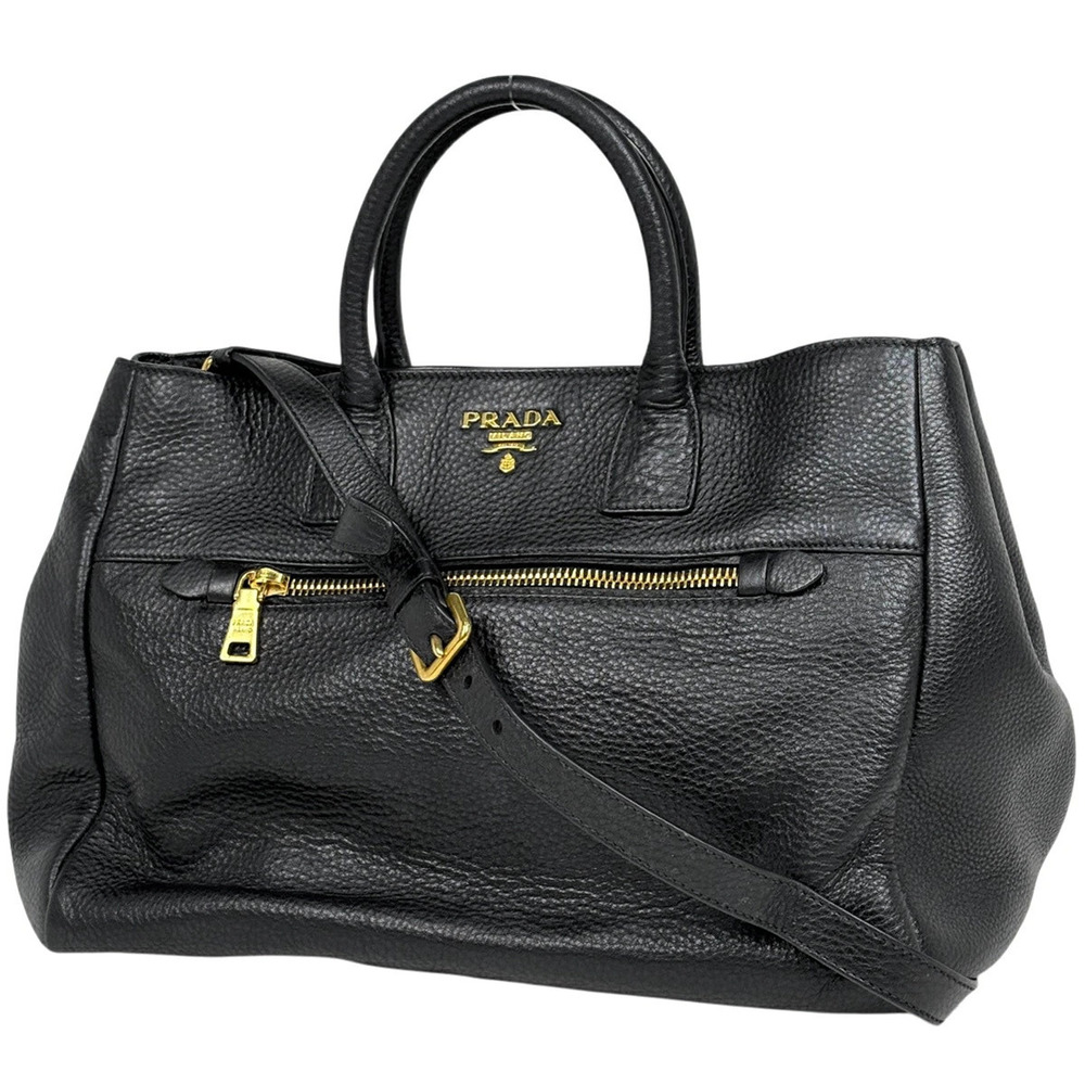 Prada black textured leather Vitello Daino tote bag